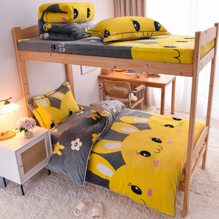 91家纺网 家纺一手货源 找家纺 （总）居尚家纺 2025新款牛奶绒学生三件套床褥套床笠三件套