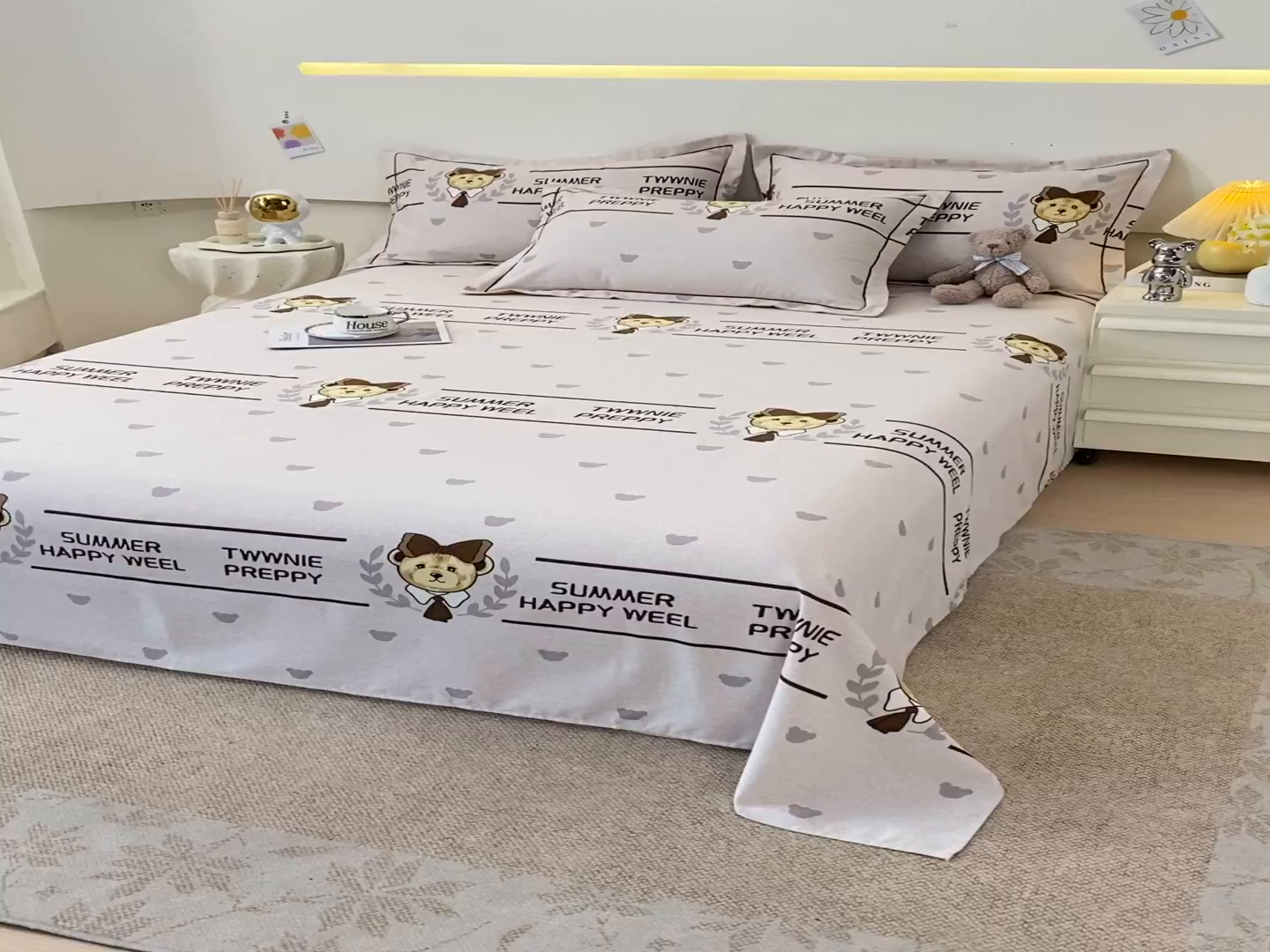 91家纺网 家纺一手货源 找家纺 798家纺 2026新款全棉磨毛印花床单 磨毛床单-熊先森