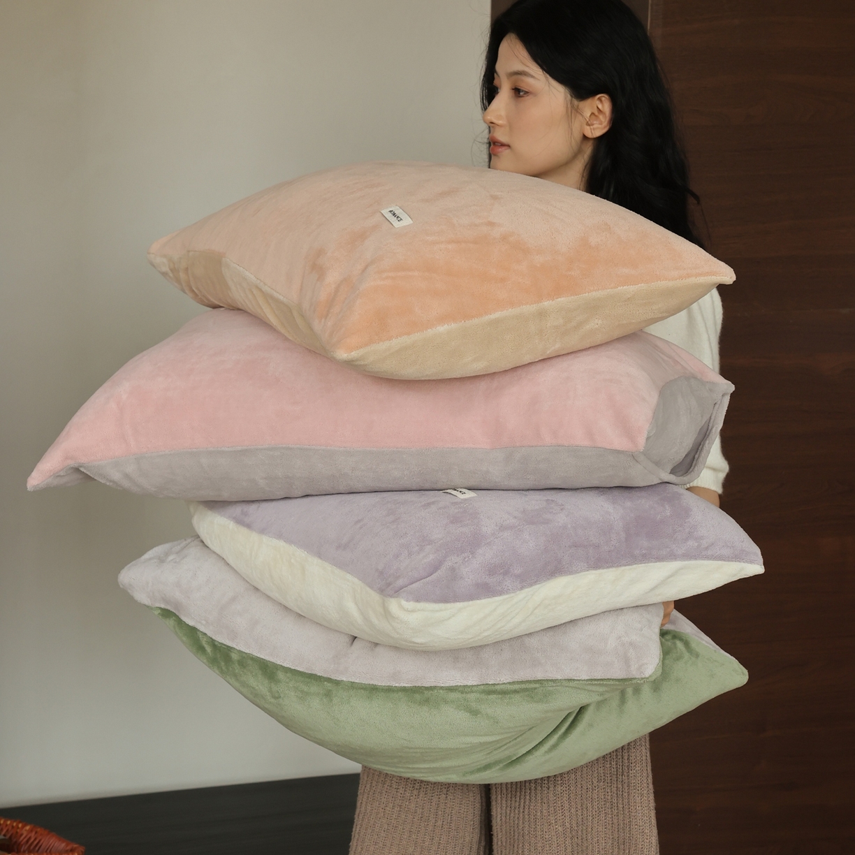 （总）时光里 2025新款230克纯色双拼牛奶绒单枕套枕套单件