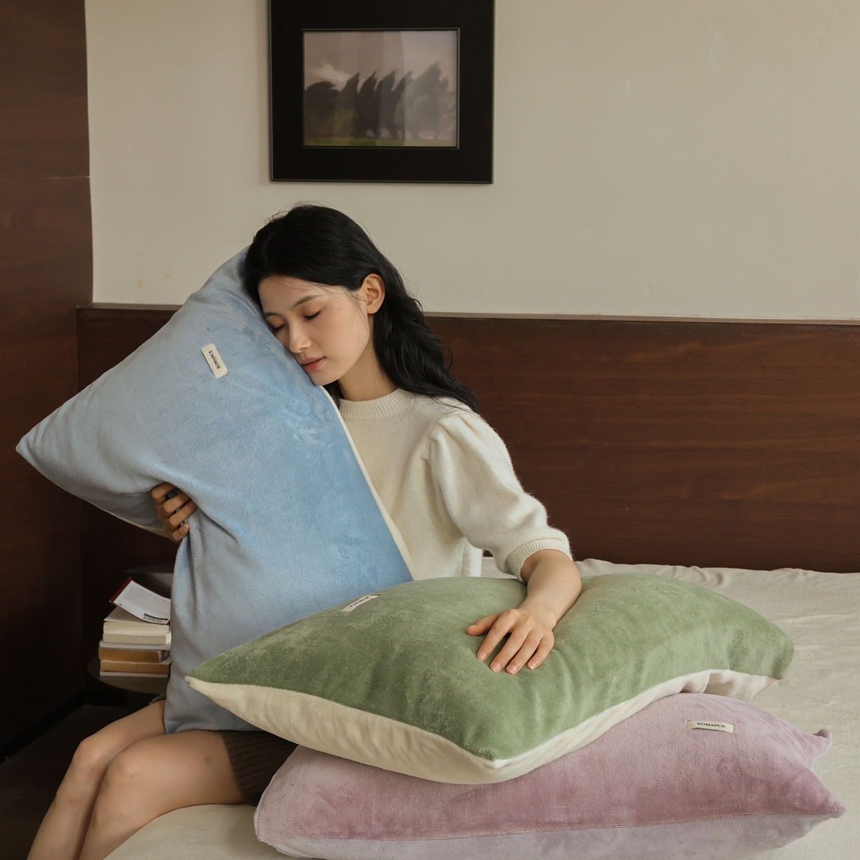 91家纺网 家纺一手货源 找家纺 （总）时光里 2025新款230克纯色双拼牛奶绒单枕套枕套单件