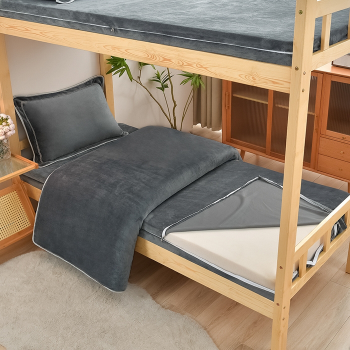 居尚家纺 2025新款牛奶绒学生三件套床褥套床笠三件套 绅士灰