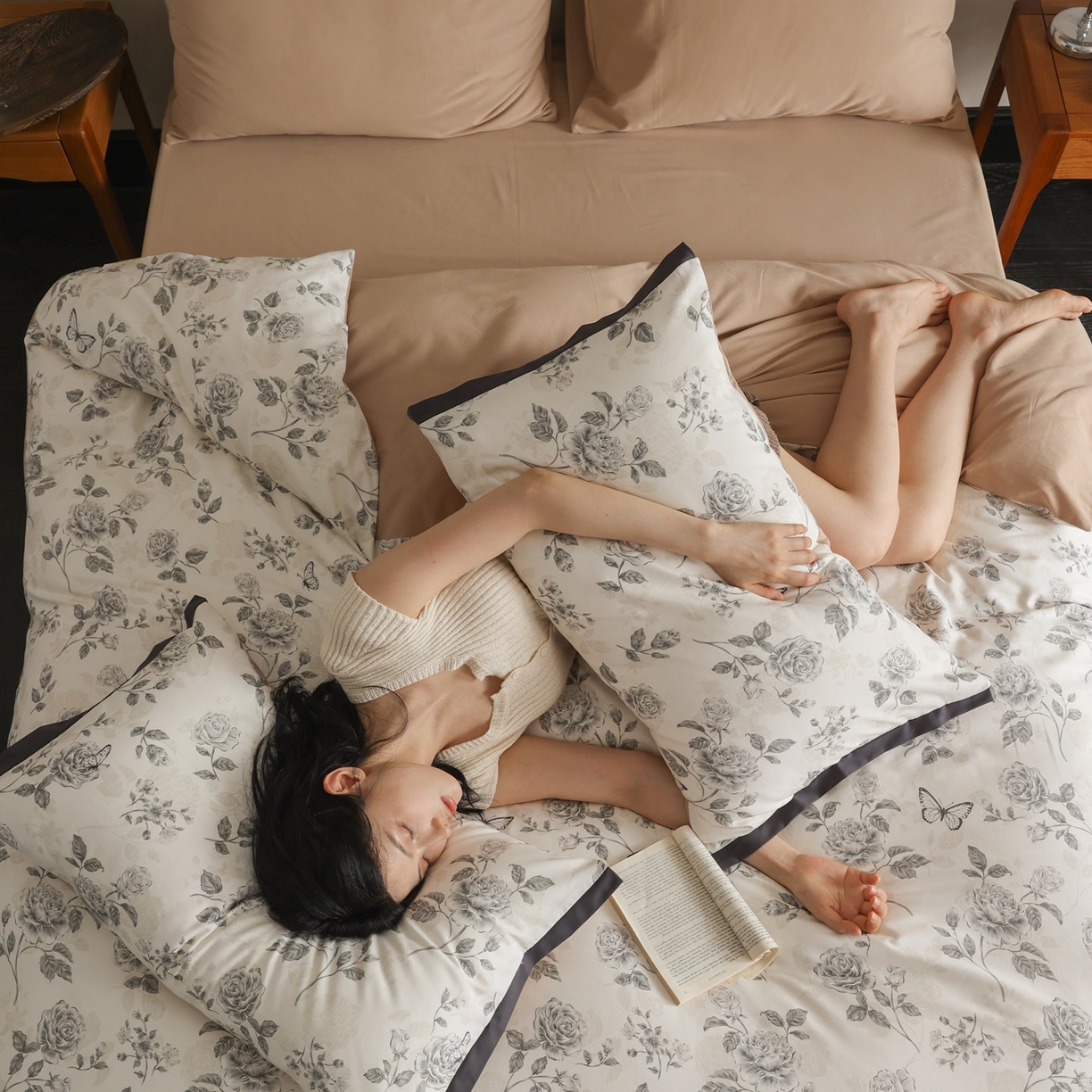 91家纺网 家纺一手货源 找家纺 （总）时光里 2025新款40S全棉纯棉小清新数码印花磨毛四件套