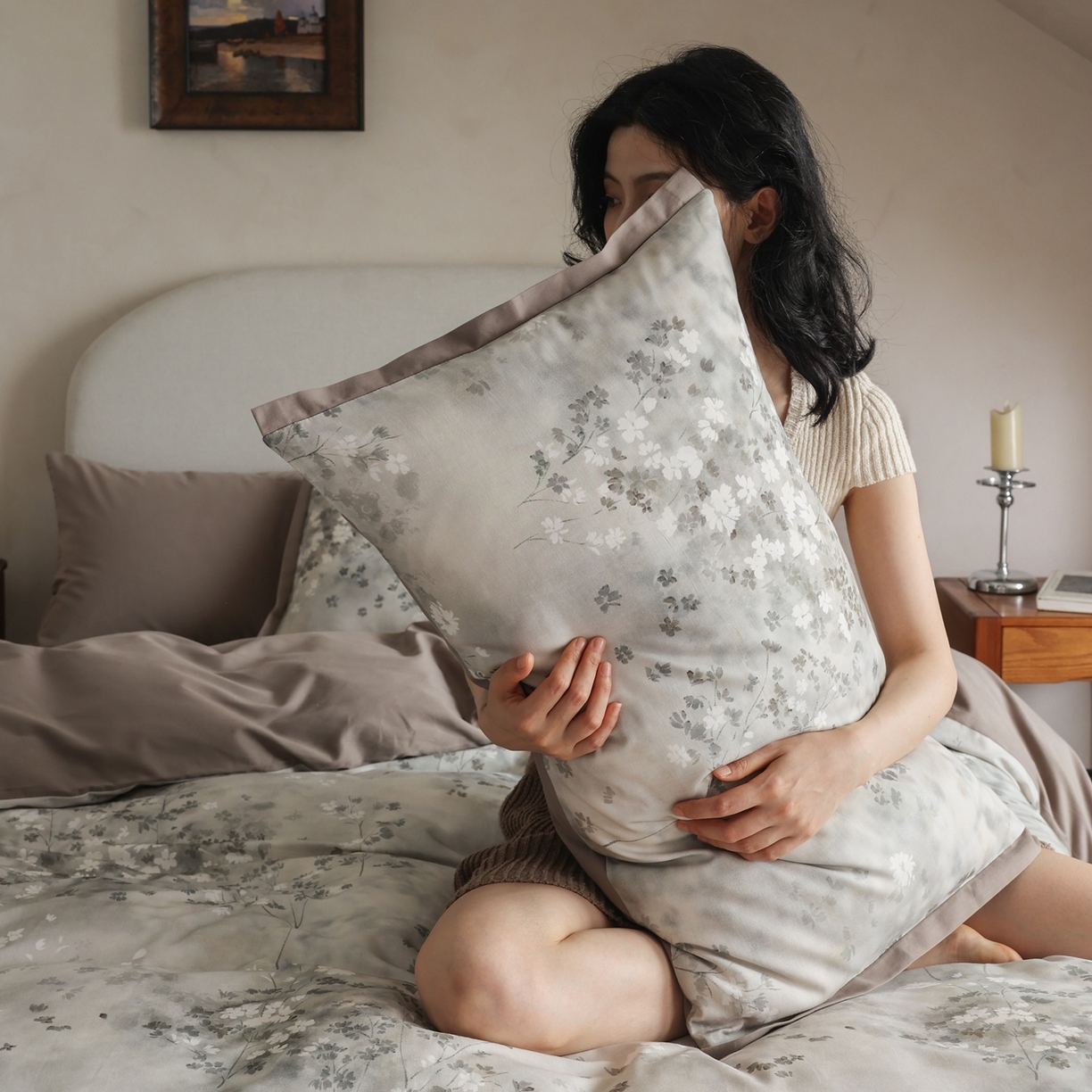 91家纺网 家纺一手货源 找家纺 时光里 2025新款40S全棉纯棉小清新数码印花磨毛四件套 南枝