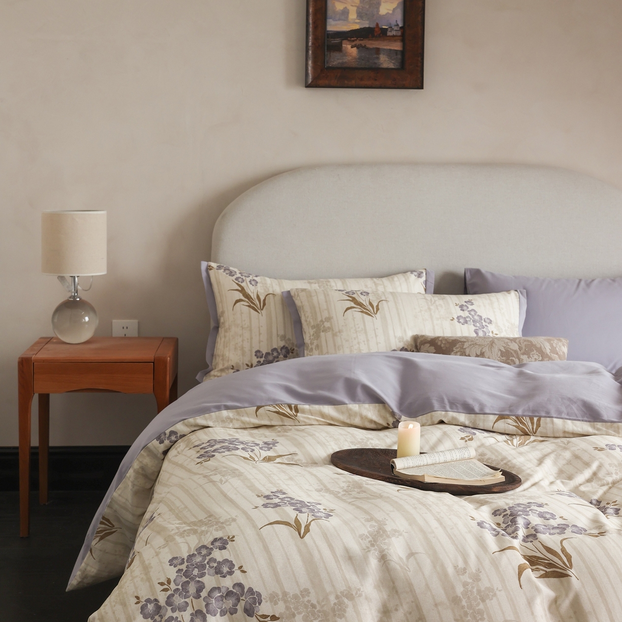 91家纺网 家纺一手货源 找家纺 时光里 2025新款40S全棉纯棉小清新数码印花磨毛四件套 月见