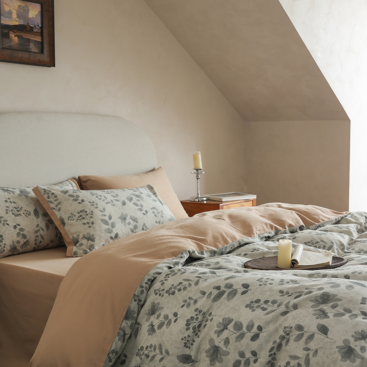 91家纺网 家纺一手货源 找家纺 时光里 2025新款40S全棉纯棉小清新数码印花磨毛四件套 杜若