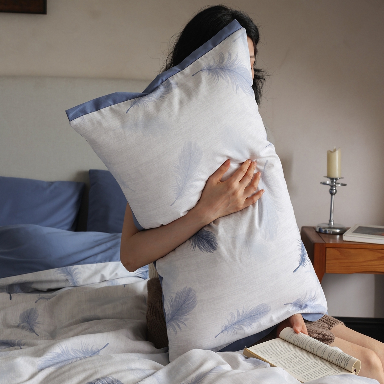 91家纺网 家纺一手货源 找家纺 时光里 2025新款40S全棉纯棉小清新数码印花磨毛四件套 羽毛