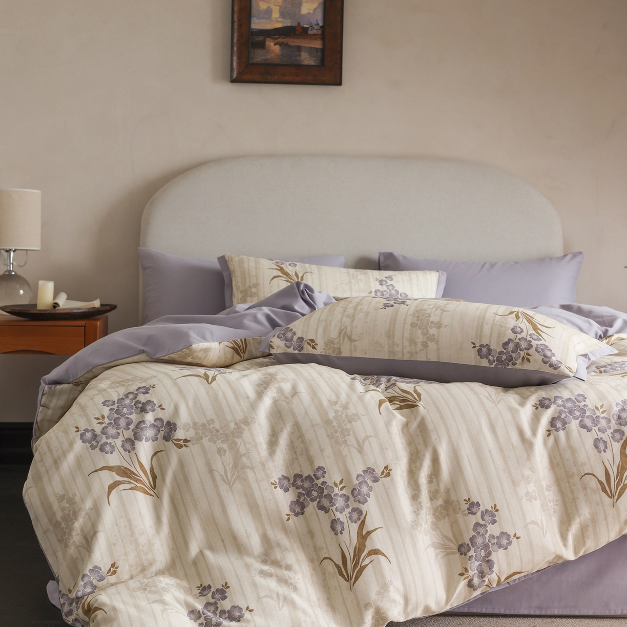 91家纺网 家纺一手货源 找家纺 时光里 2025新款40S全棉纯棉小清新数码印花磨毛四件套 月见