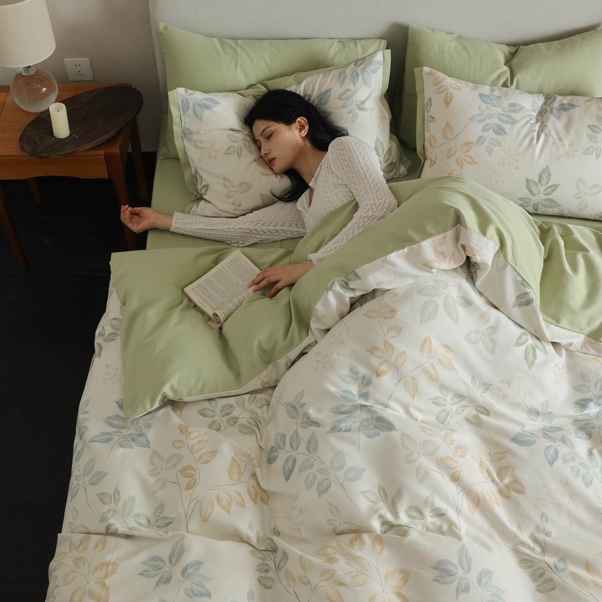 91家纺网 家纺一手货源 找家纺 时光里 2025新款40S全棉纯棉小清新数码印花磨毛四件套 雪见