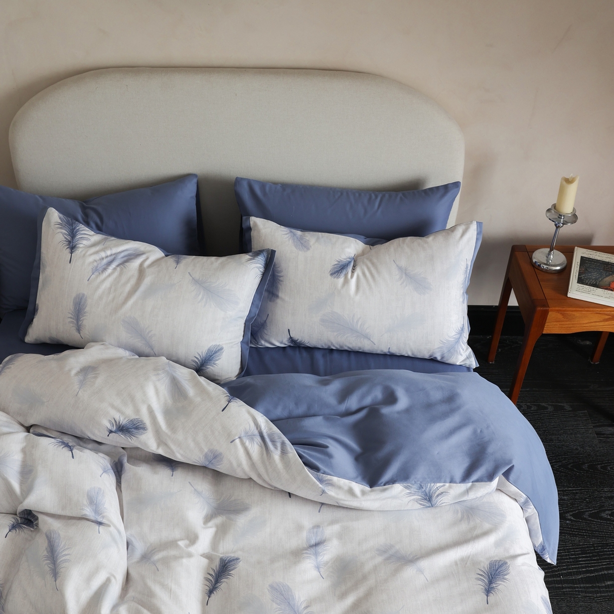 91家纺网 家纺一手货源 找家纺 时光里 2025新款40S全棉纯棉小清新数码印花磨毛四件套 羽毛