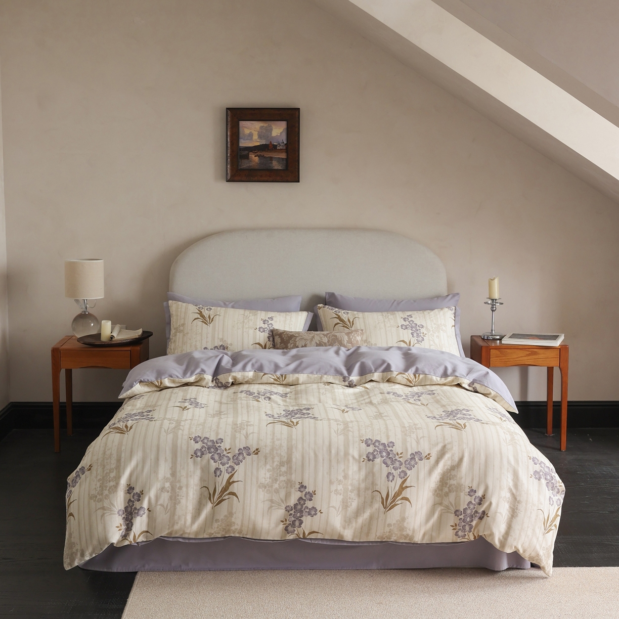 91家纺网 家纺一手货源 找家纺 时光里 2025新款40S全棉纯棉小清新数码印花磨毛四件套 月见