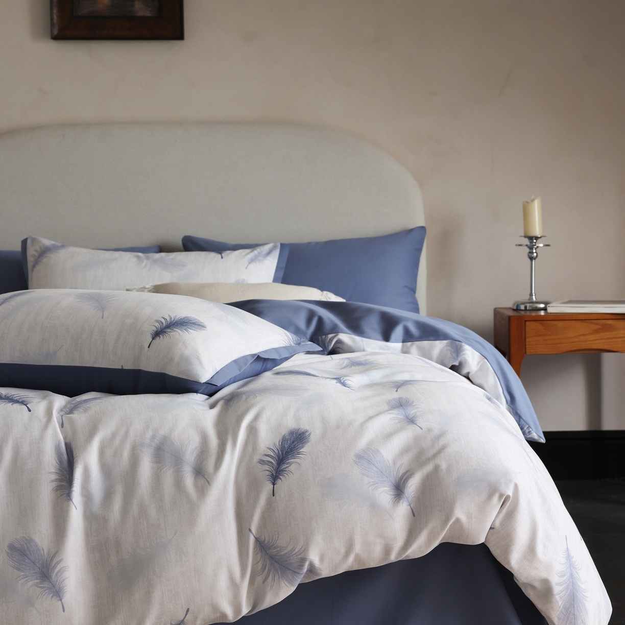 91家纺网 家纺一手货源 找家纺 时光里 2025新款40S全棉纯棉小清新数码印花磨毛四件套 羽毛