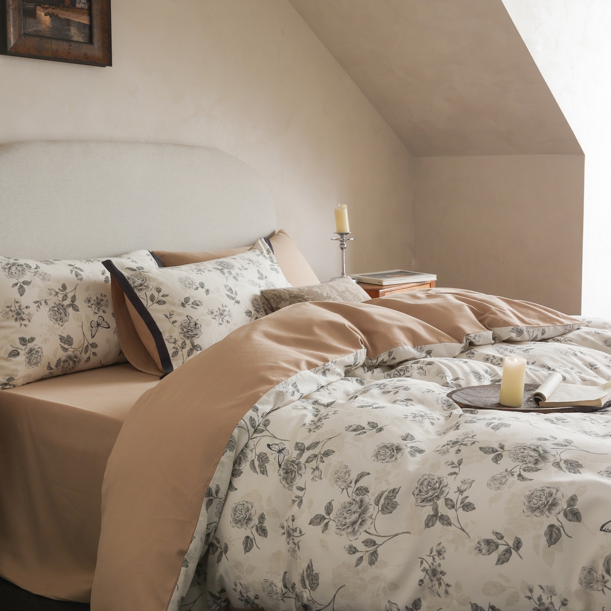 91家纺网 家纺一手货源 找家纺 时光里 2025新款40S全棉纯棉小清新数码印花磨毛四件套 白芷