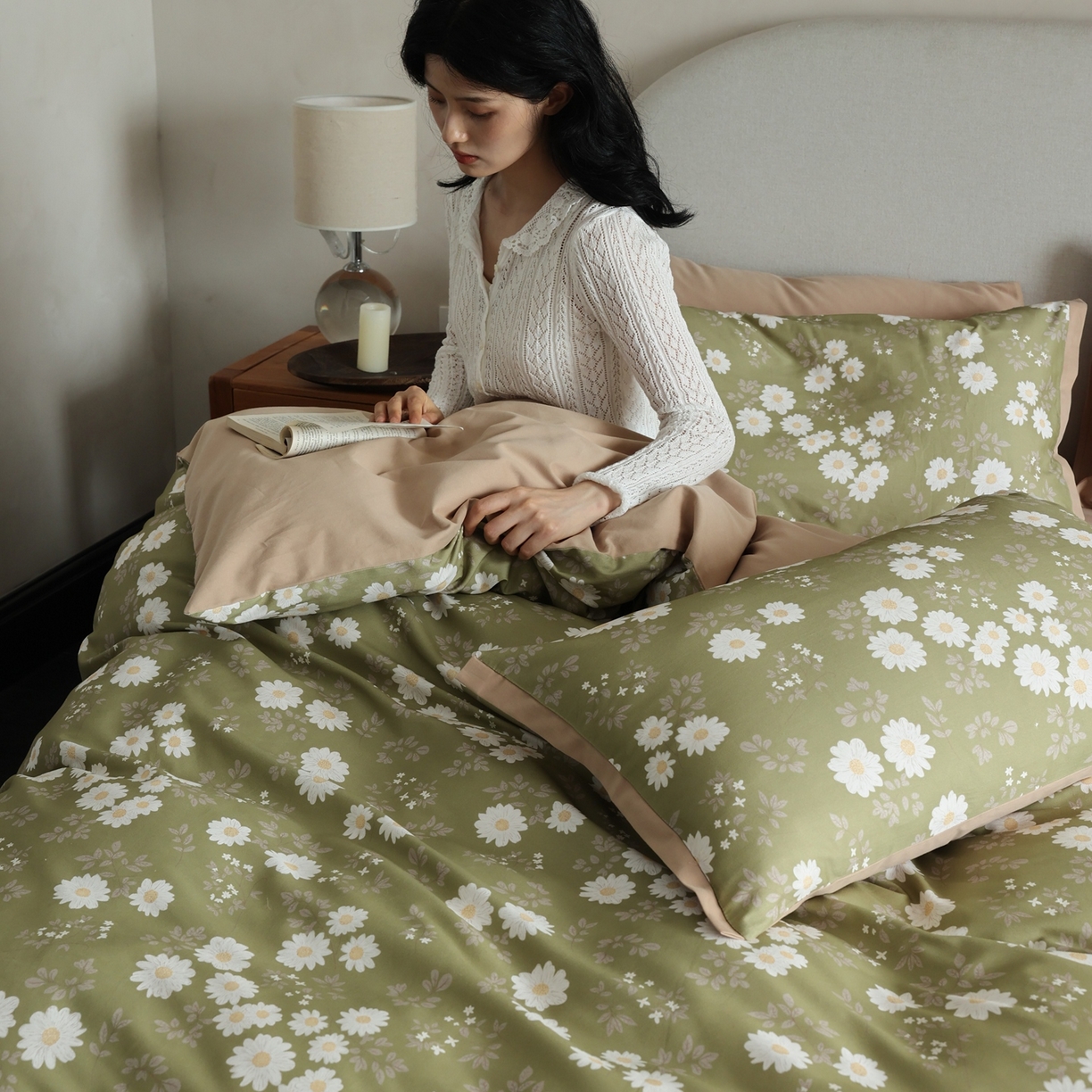 91家纺网 家纺一手货源 找家纺 时光里 2025新款40S全棉纯棉小清新数码印花磨毛四件套 雏菊