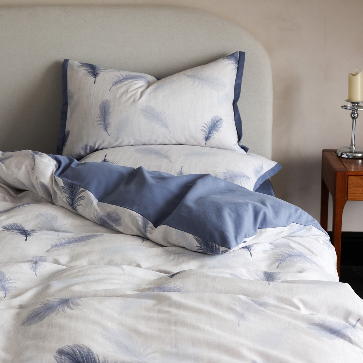 91家纺网 家纺一手货源 找家纺 时光里 2025新款40S全棉纯棉小清新数码印花磨毛四件套 羽毛