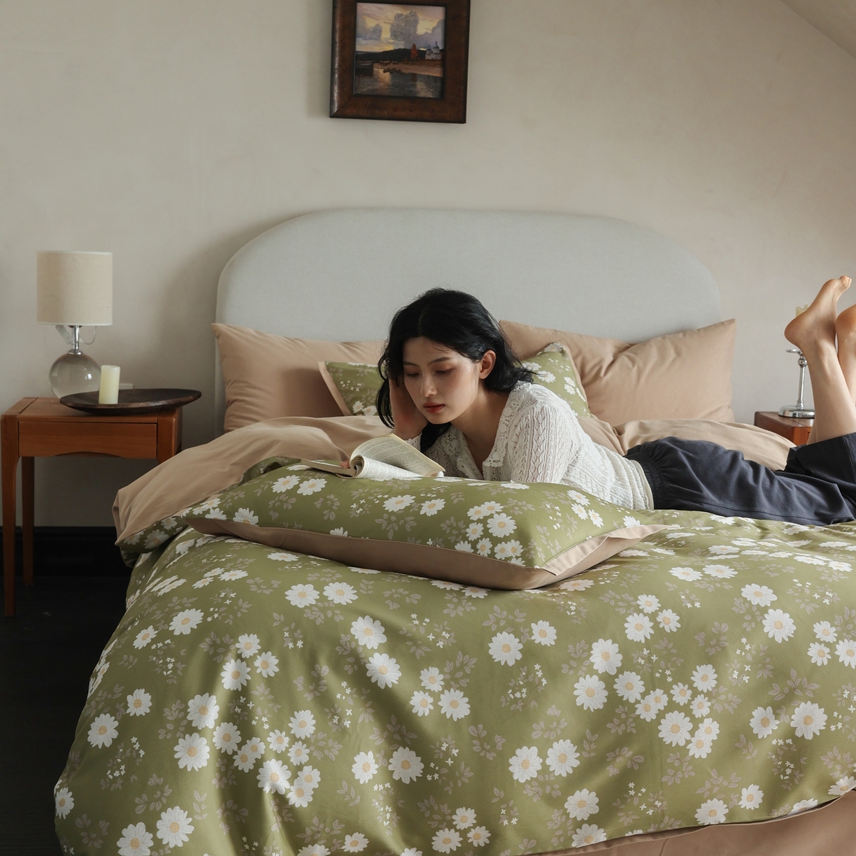 91家纺网 家纺一手货源 找家纺 时光里 2025新款40S全棉纯棉小清新数码印花磨毛四件套 雏菊