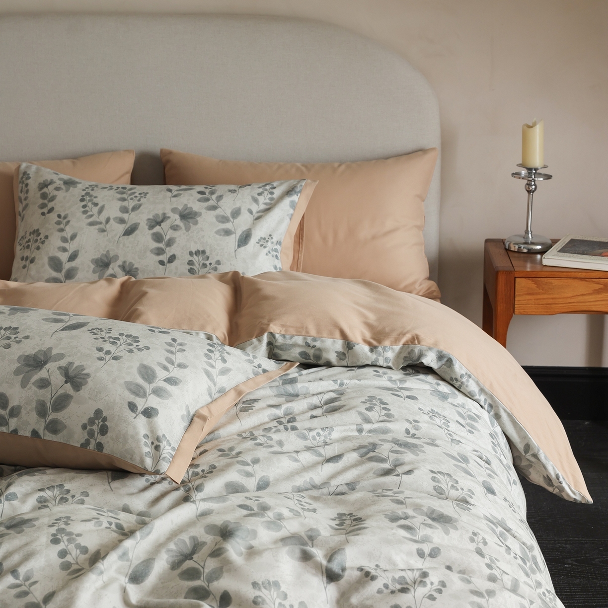 91家纺网 家纺一手货源 找家纺 时光里 2025新款40S全棉纯棉小清新数码印花磨毛四件套 杜若