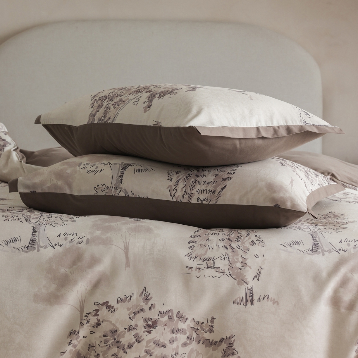 91家纺网 家纺一手货源 找家纺 时光里 2025新款40S全棉纯棉小清新数码印花磨毛四件套 夕雾