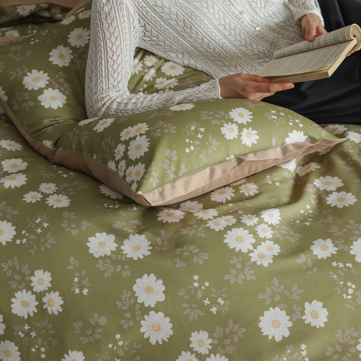 91家纺网 家纺一手货源 找家纺 时光里 2025新款40S全棉纯棉小清新数码印花磨毛四件套 雏菊