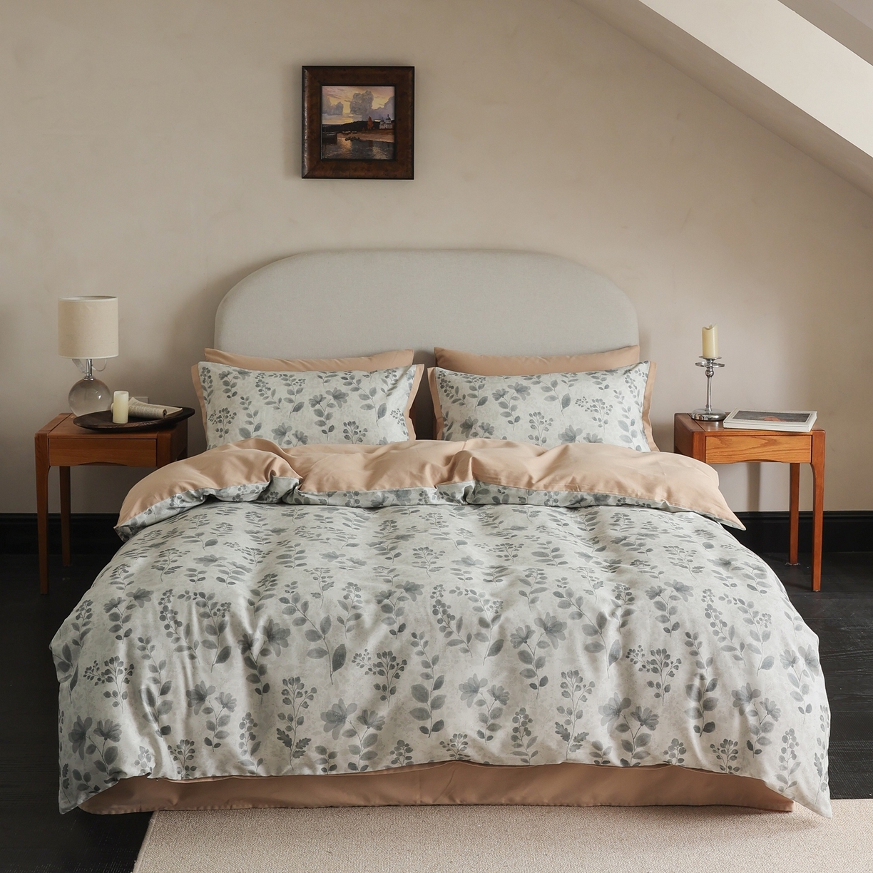 91家纺网 家纺一手货源 找家纺 时光里 2025新款40S全棉纯棉小清新数码印花磨毛四件套 杜若