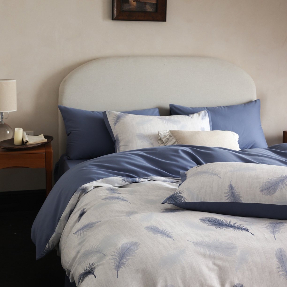 91家纺网 家纺一手货源 找家纺 时光里 2025新款40S全棉纯棉小清新数码印花磨毛四件套 羽毛