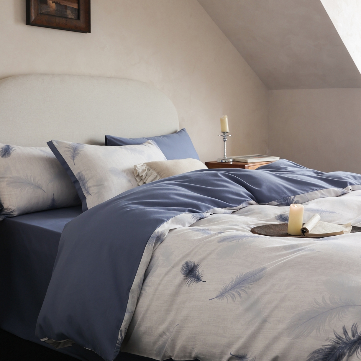 91家纺网 家纺一手货源 找家纺 时光里 2025新款40S全棉纯棉小清新数码印花磨毛四件套 羽毛