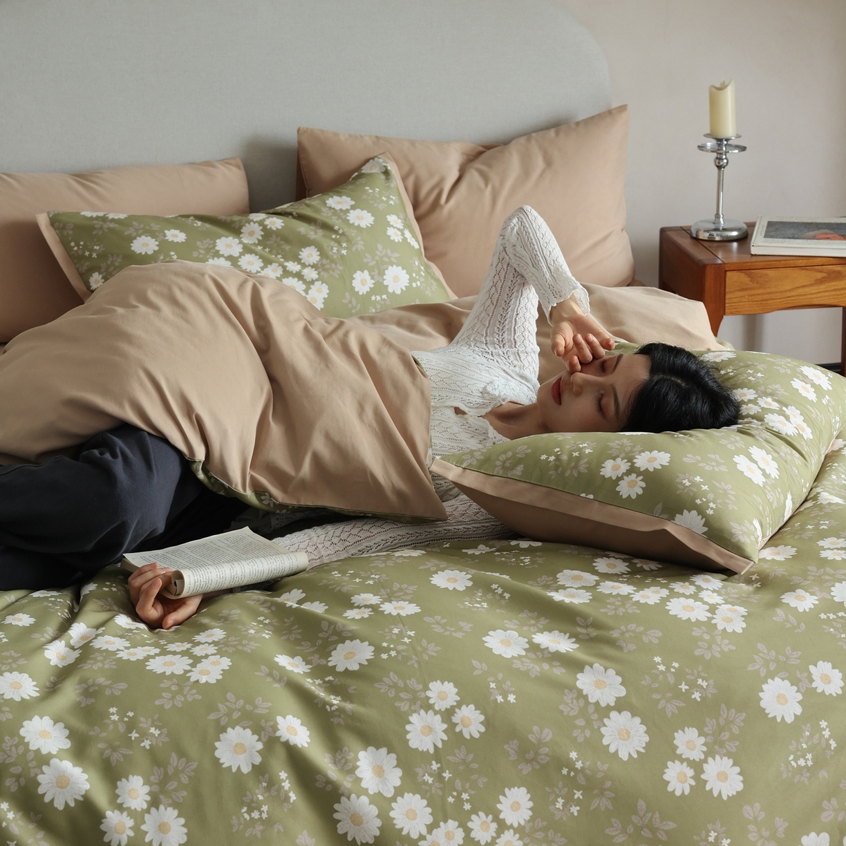 91家纺网 家纺一手货源 找家纺 时光里 2025新款40S全棉纯棉小清新数码印花磨毛四件套 雏菊