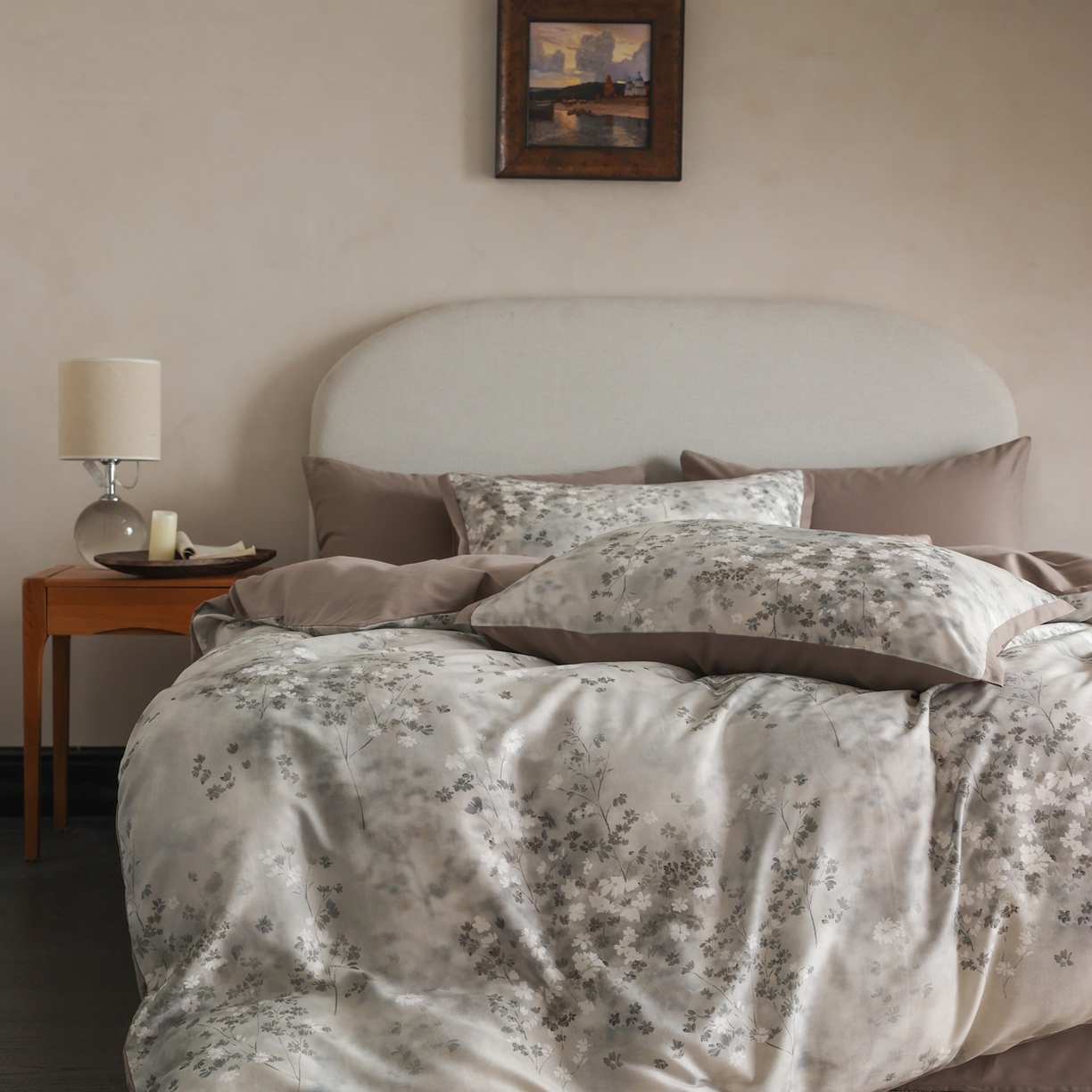 91家纺网 家纺一手货源 找家纺 时光里 2025新款40S全棉纯棉小清新数码印花磨毛四件套 南枝