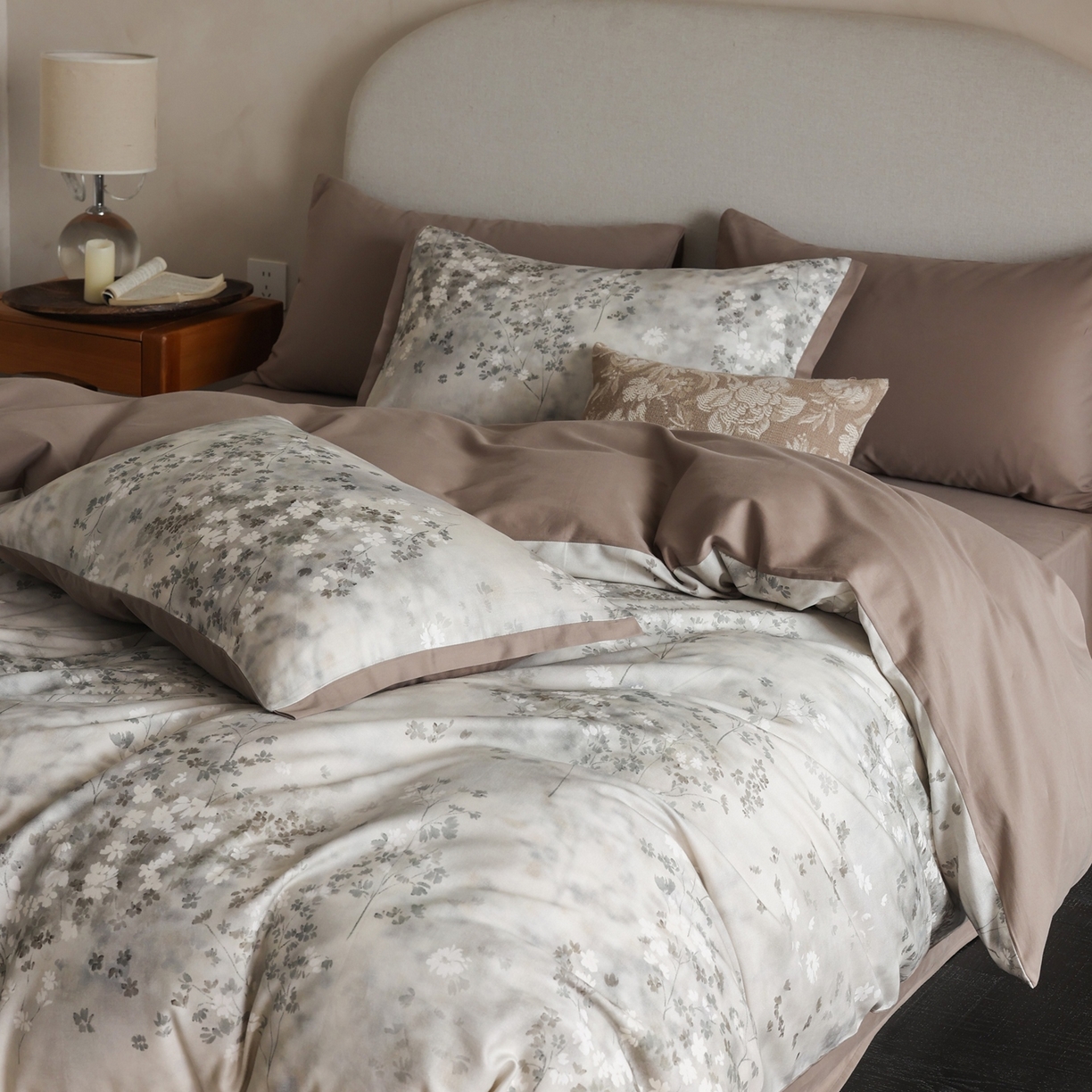 91家纺网 家纺一手货源 找家纺 时光里 2025新款40S全棉纯棉小清新数码印花磨毛四件套 南枝