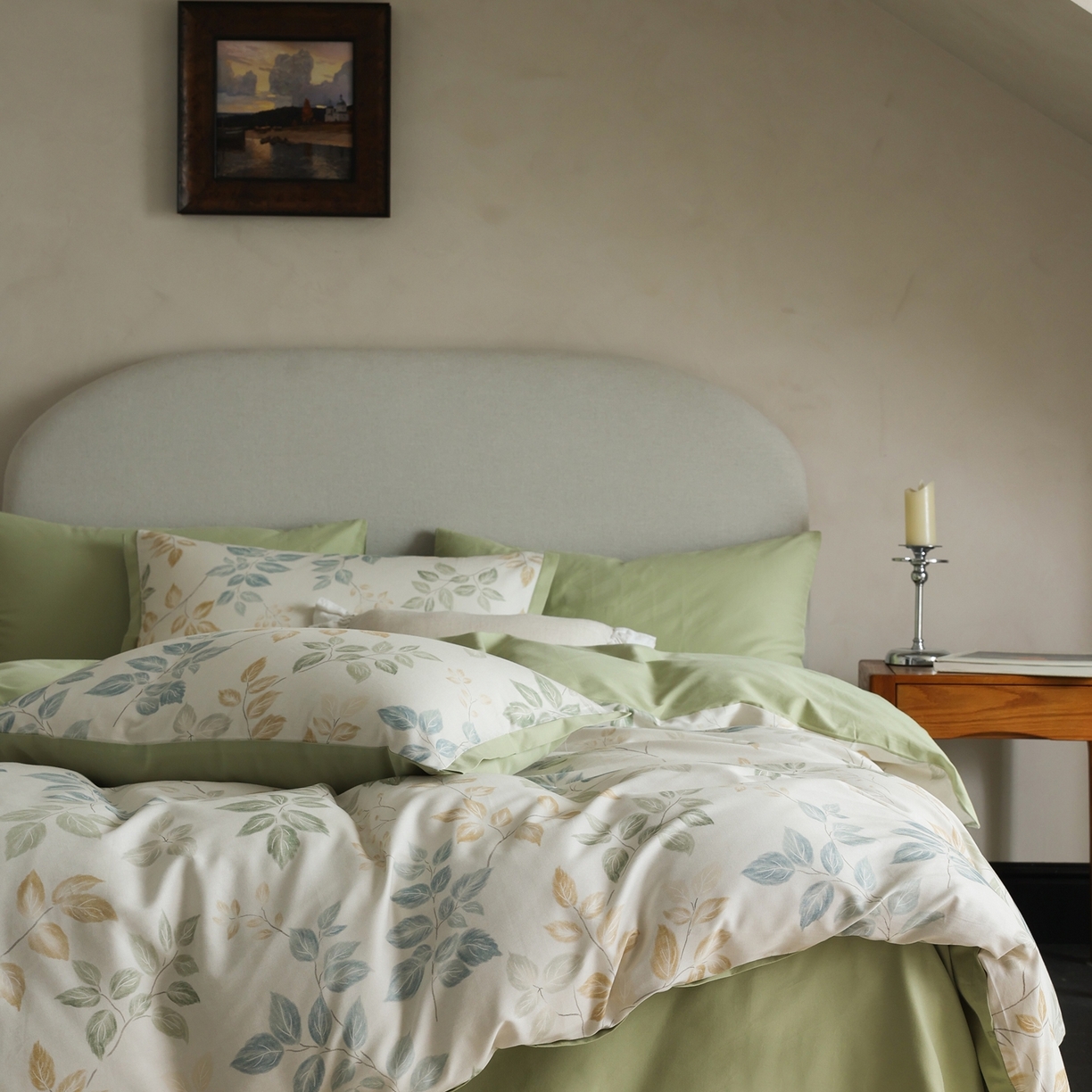 91家纺网 家纺一手货源 找家纺 时光里 2025新款40S全棉纯棉小清新数码印花磨毛四件套 雪见