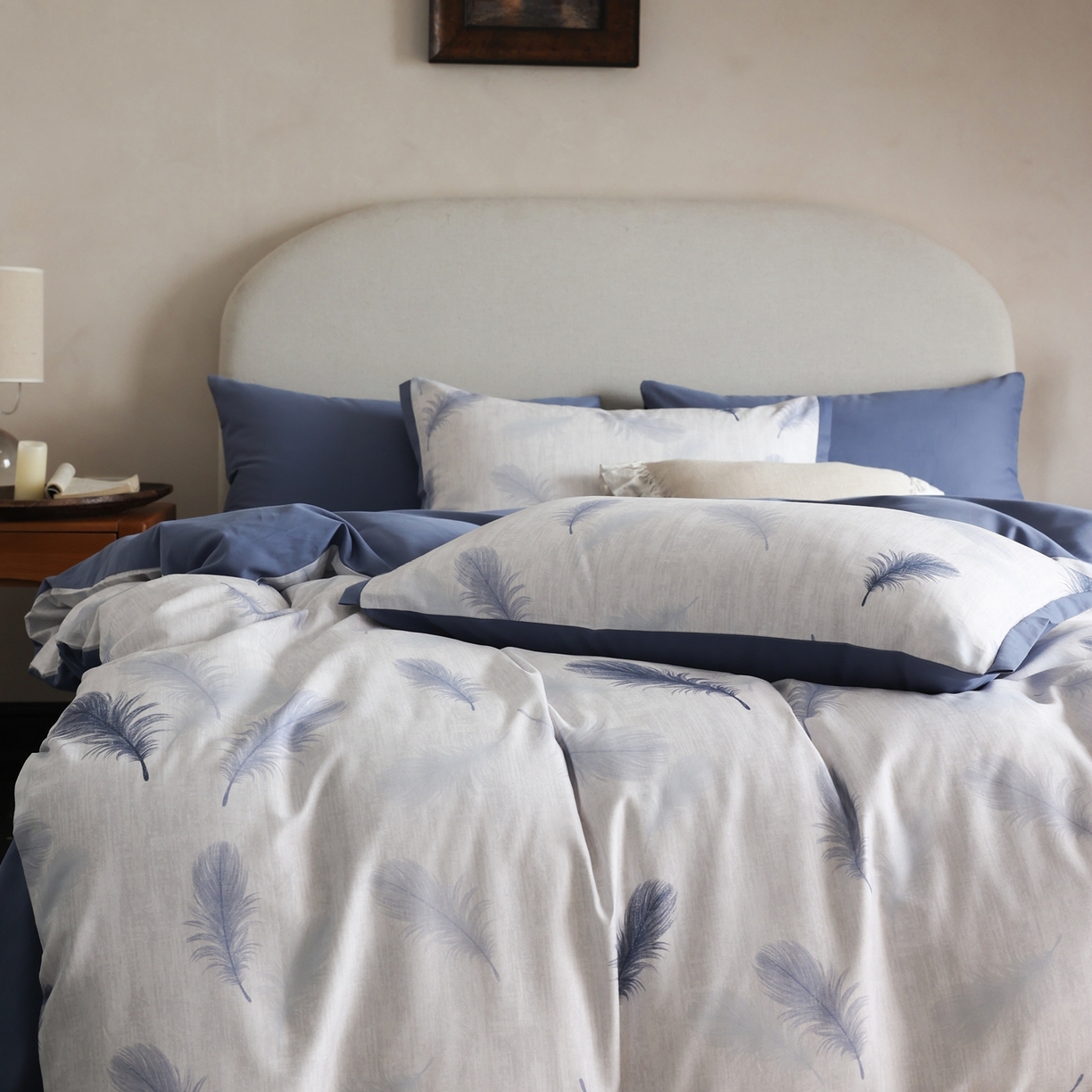 91家纺网 家纺一手货源 找家纺 时光里 2025新款40S全棉纯棉小清新数码印花磨毛四件套 羽毛