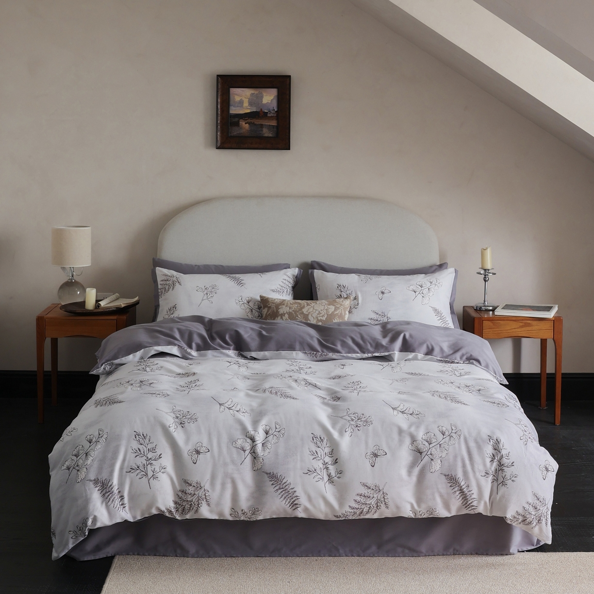 91家纺网 家纺一手货源 找家纺 时光里 2025新款40S全棉纯棉小清新数码印花磨毛四件套 青棠