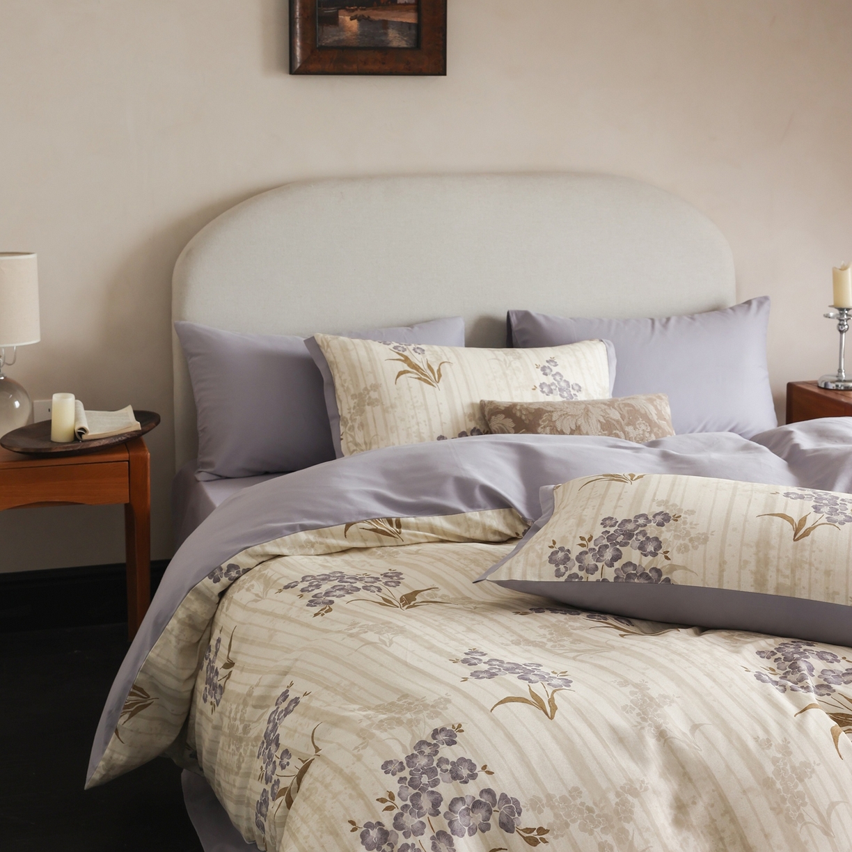 91家纺网 家纺一手货源 找家纺 时光里 2025新款40S全棉纯棉小清新数码印花磨毛四件套 月见