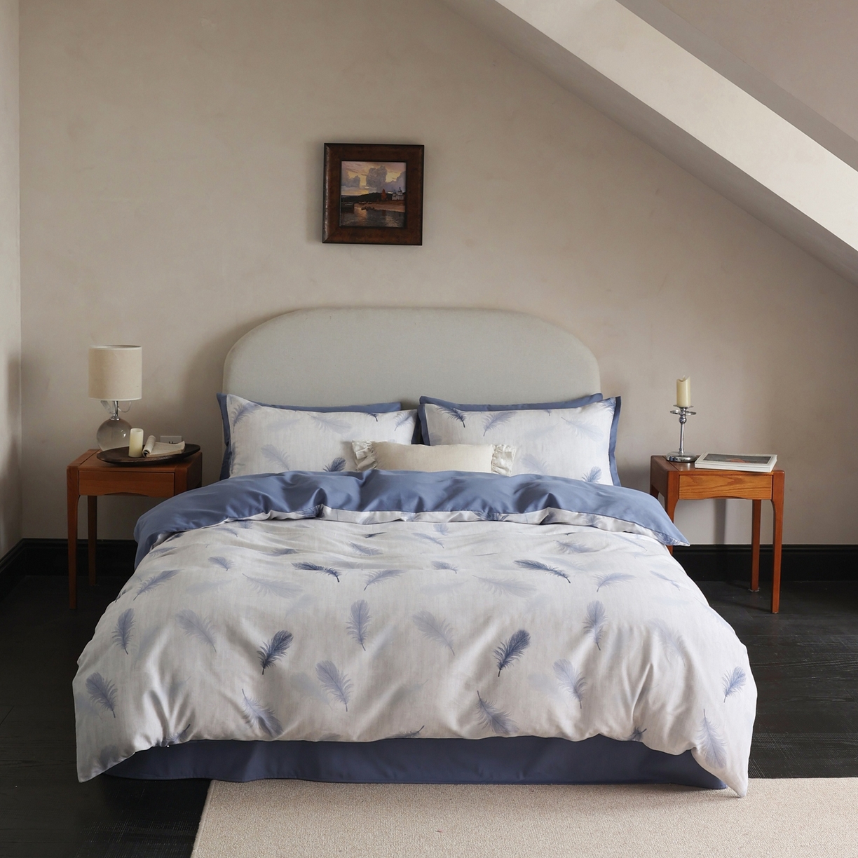 91家纺网 家纺一手货源 找家纺 时光里 2025新款40S全棉纯棉小清新数码印花磨毛四件套 羽毛