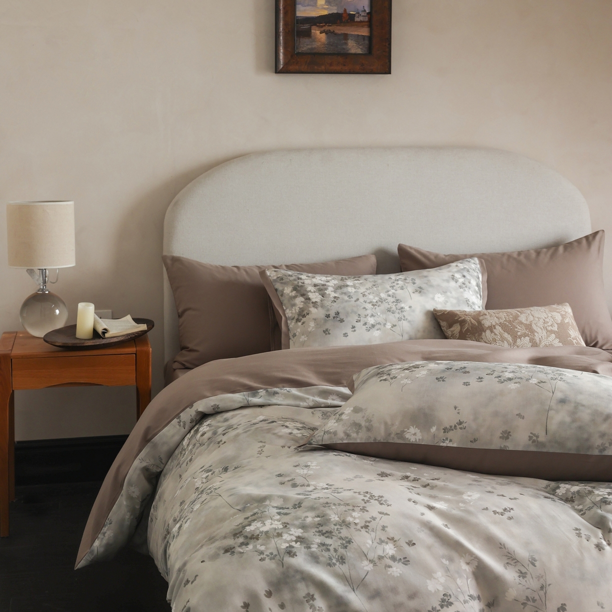 91家纺网 家纺一手货源 找家纺 时光里 2025新款40S全棉纯棉小清新数码印花磨毛四件套 南枝