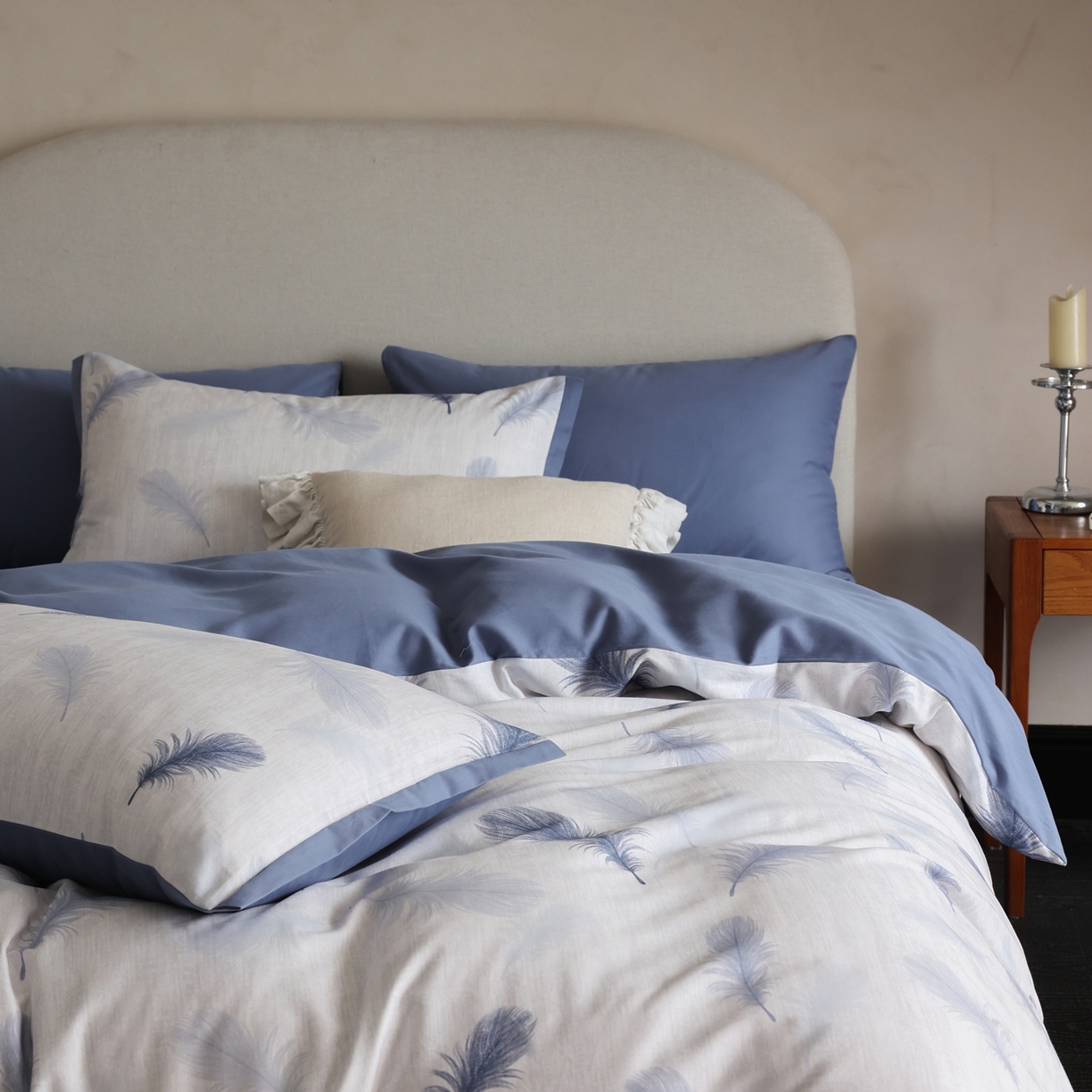 91家纺网 家纺一手货源 找家纺 时光里 2025新款40S全棉纯棉小清新数码印花磨毛四件套 羽毛