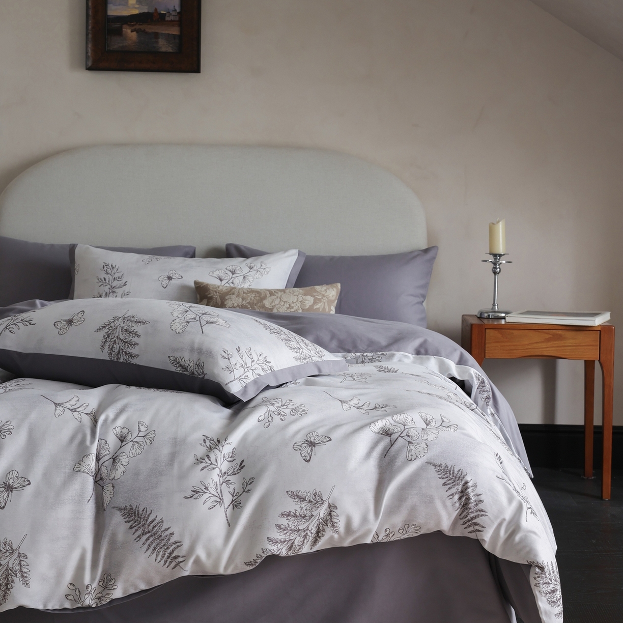 91家纺网 家纺一手货源 找家纺 时光里 2025新款40S全棉纯棉小清新数码印花磨毛四件套 青棠