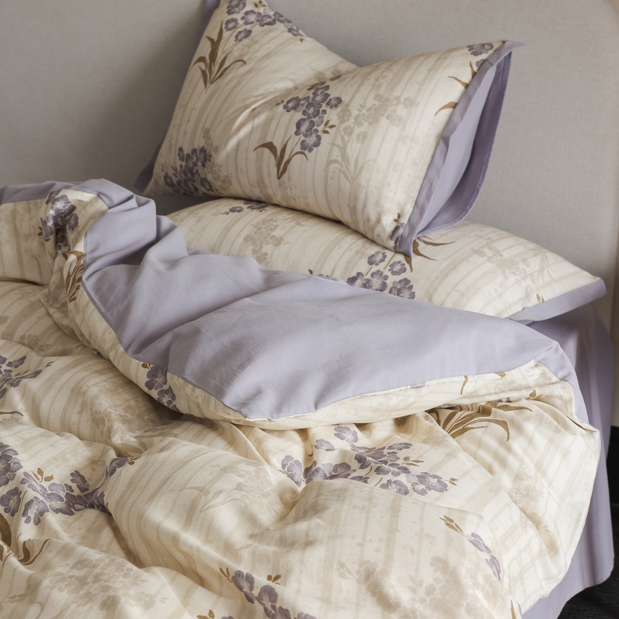 91家纺网 家纺一手货源 找家纺 时光里 2025新款40S全棉纯棉小清新数码印花磨毛四件套 月见