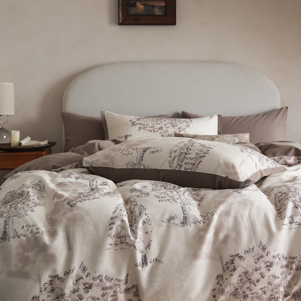 91家纺网 家纺一手货源 找家纺 时光里 2025新款40S全棉纯棉小清新数码印花磨毛四件套 夕雾