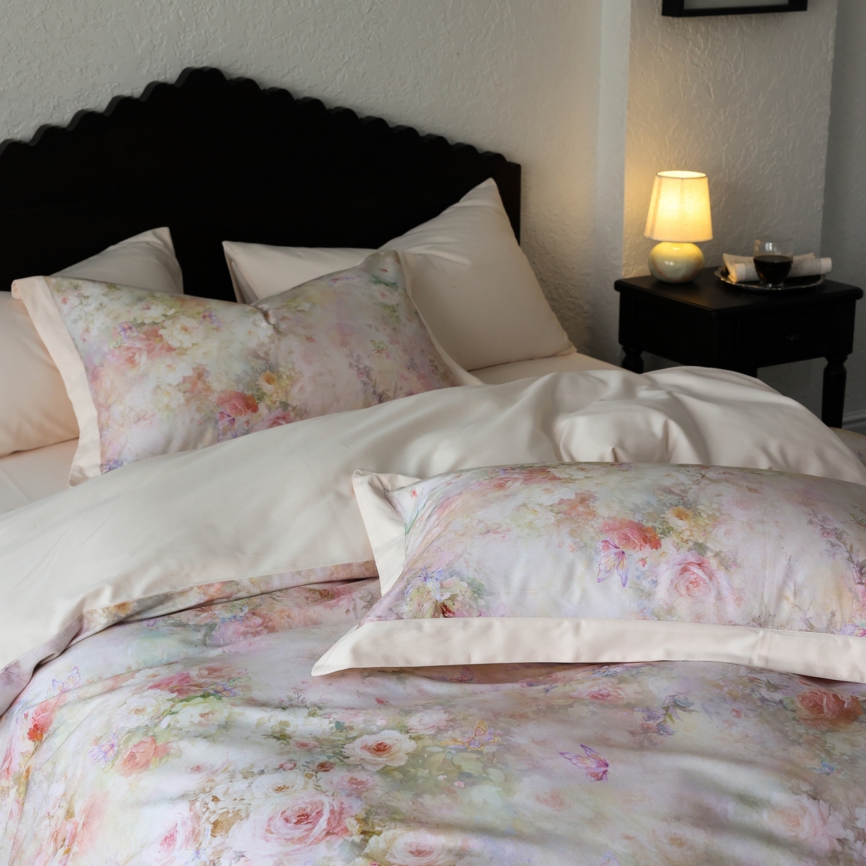 91家纺网 家纺一手货源 找家纺 时光里 2025新款40S全棉纯棉油画风数码印花磨毛四件套 碧玉亭