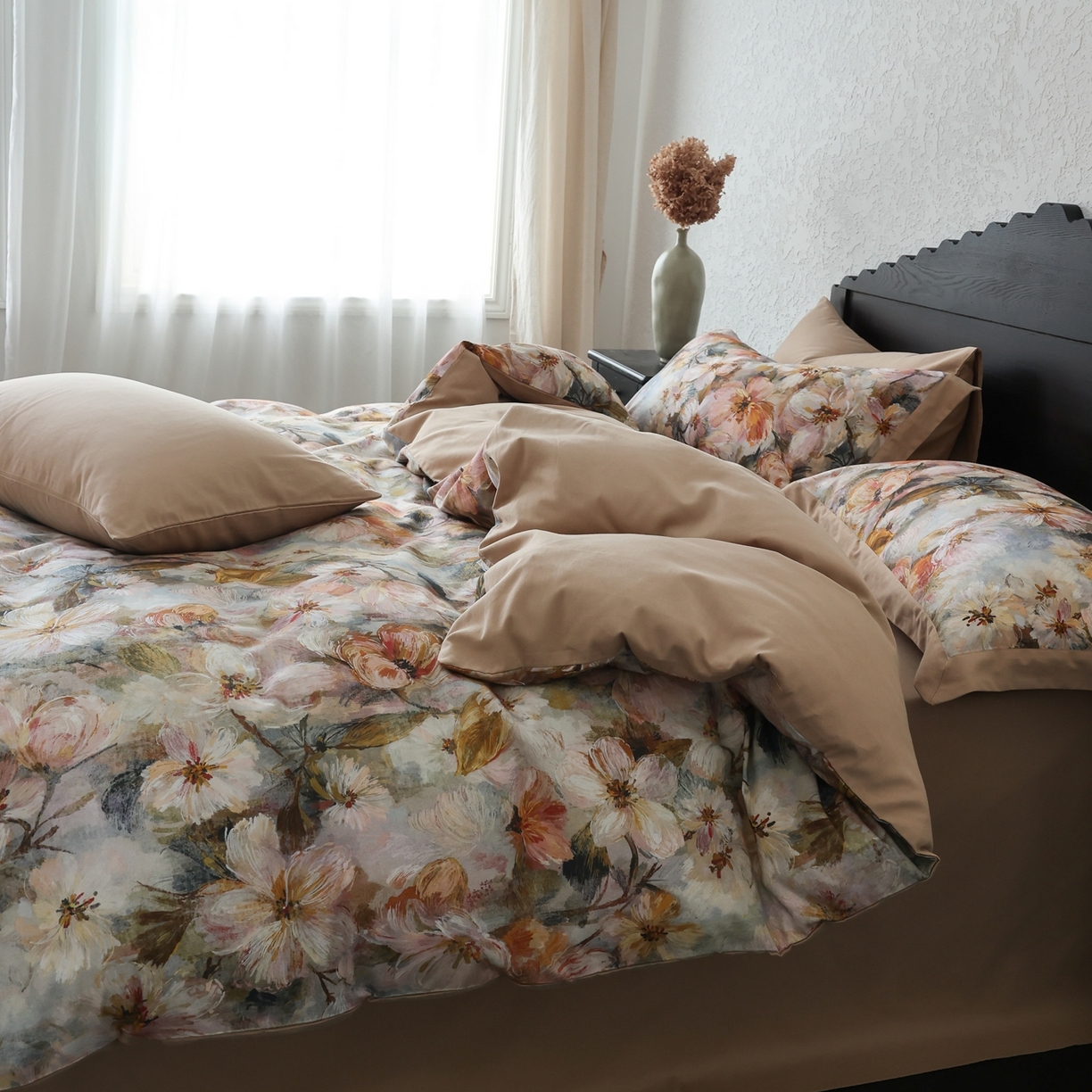 91家纺网 家纺一手货源 找家纺 时光里 2025新款40S全棉纯棉油画风数码印花磨毛四件套 秋田谷