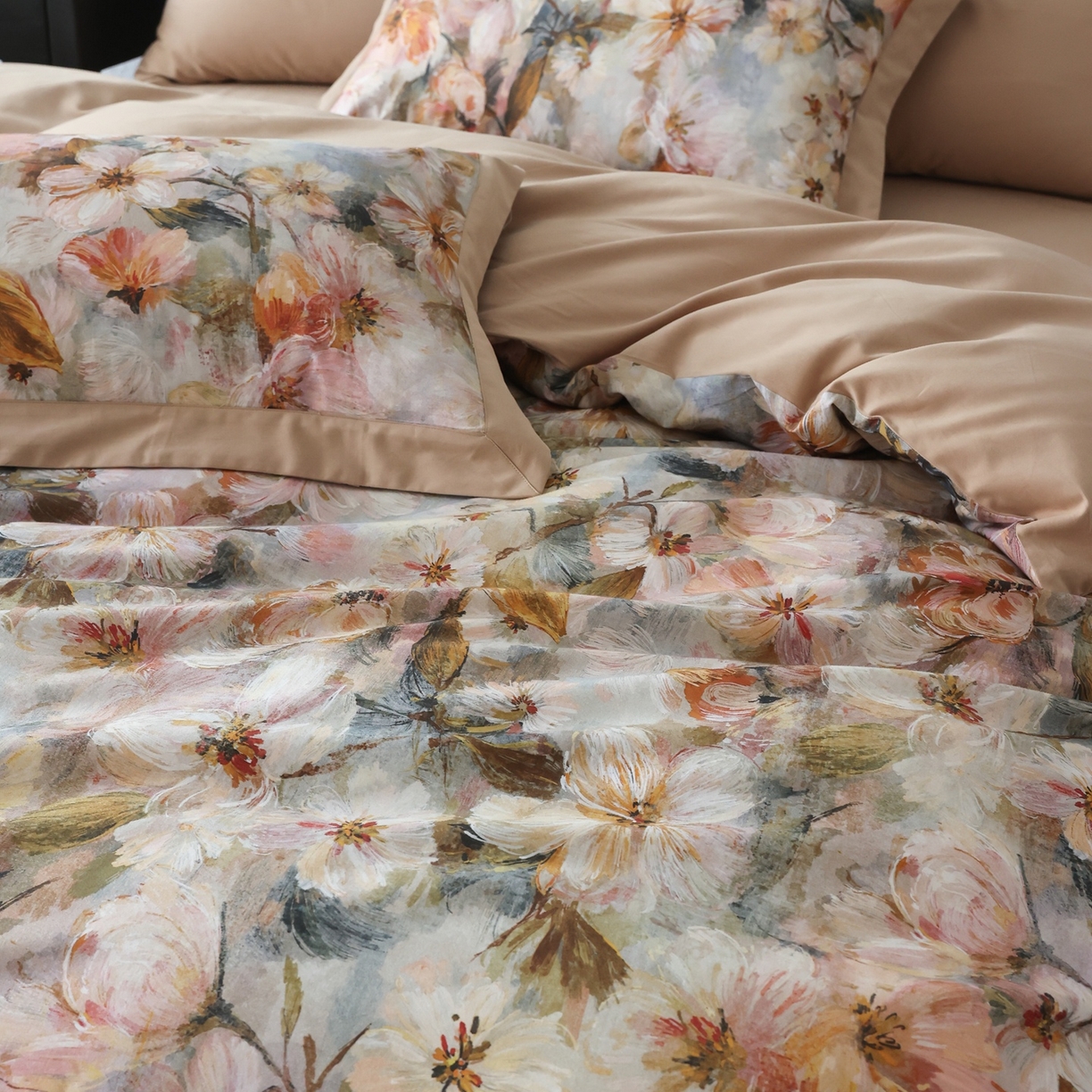 91家纺网 家纺一手货源 找家纺 时光里 2025新款40S全棉纯棉油画风数码印花磨毛四件套 秋田谷