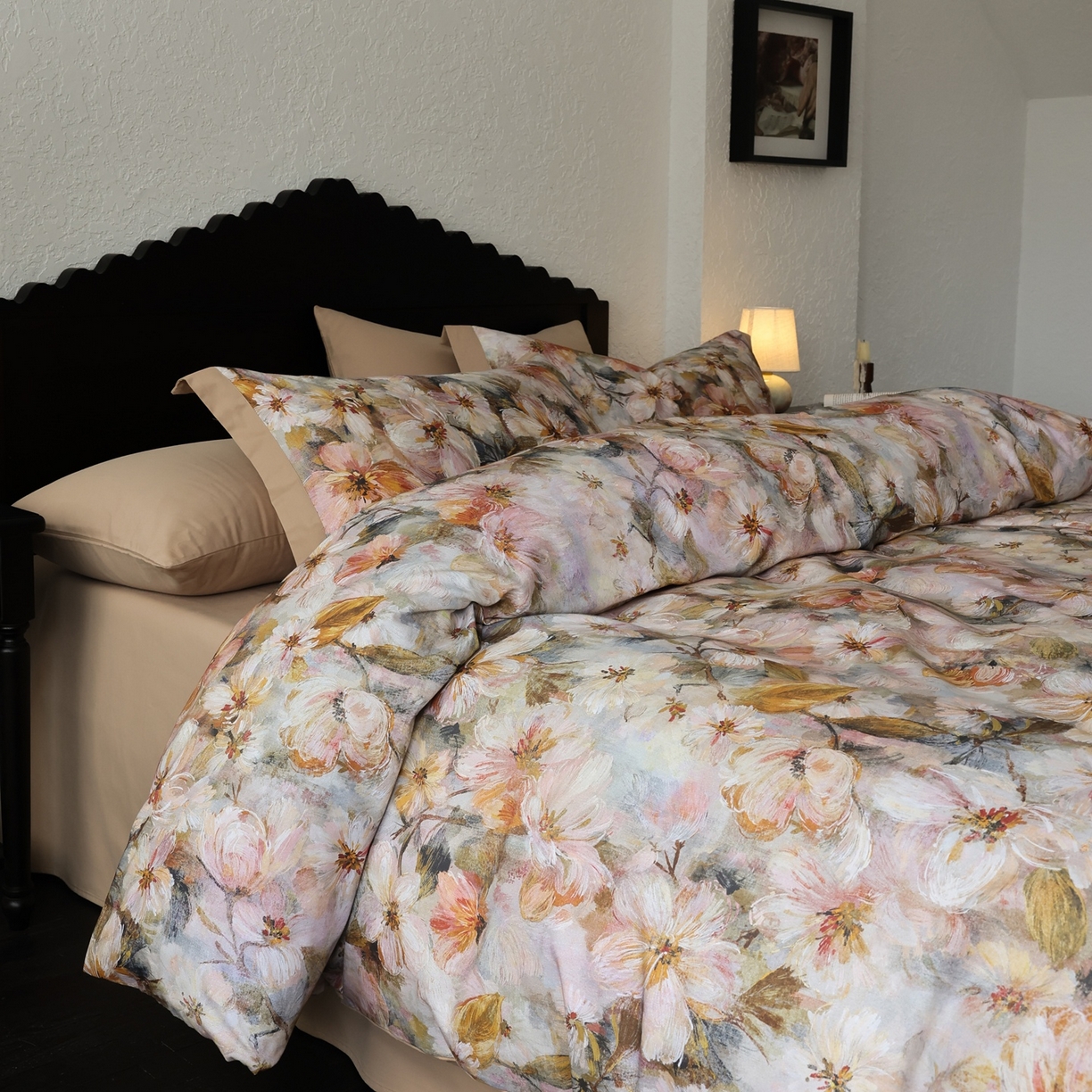 91家纺网 家纺一手货源 找家纺 时光里 2025新款40S全棉纯棉油画风数码印花磨毛四件套 秋田谷