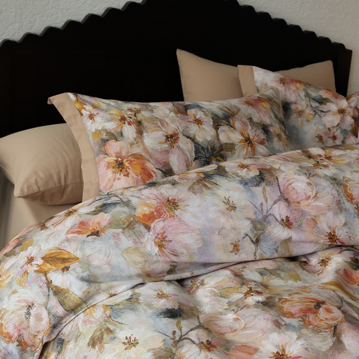 91家纺网 家纺一手货源 找家纺 时光里 2025新款40S全棉纯棉油画风数码印花磨毛四件套 秋田谷