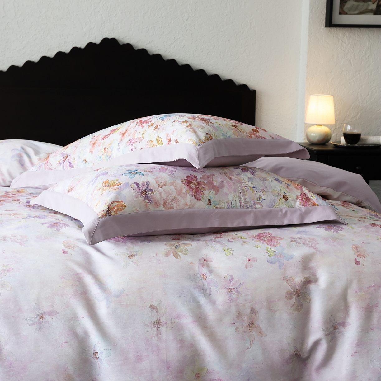 91家纺网 家纺一手货源 找家纺 时光里 2025新款40S全棉纯棉油画风数码印花磨毛四件套 桃花姬