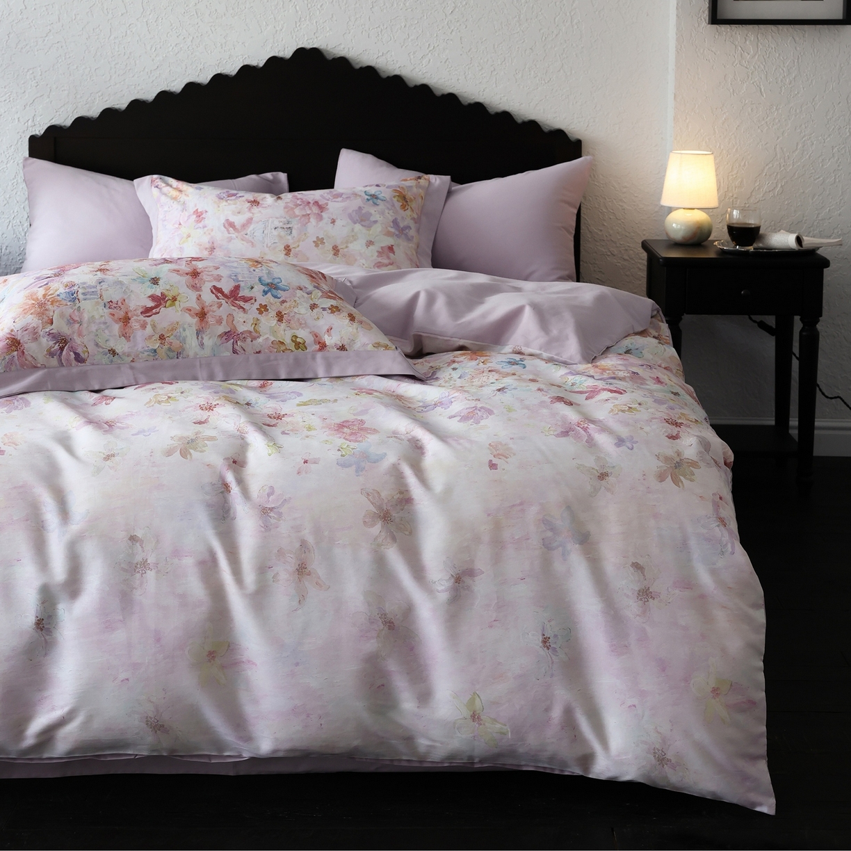 时光里 2025新款40S全棉纯棉油画风数码印花磨毛四件套 桃花姬