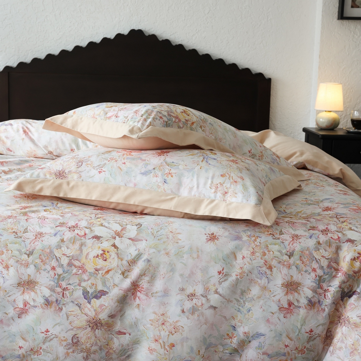 91家纺网 家纺一手货源 找家纺 时光里 2025新款40S全棉纯棉油画风数码印花磨毛四件套 花满柿