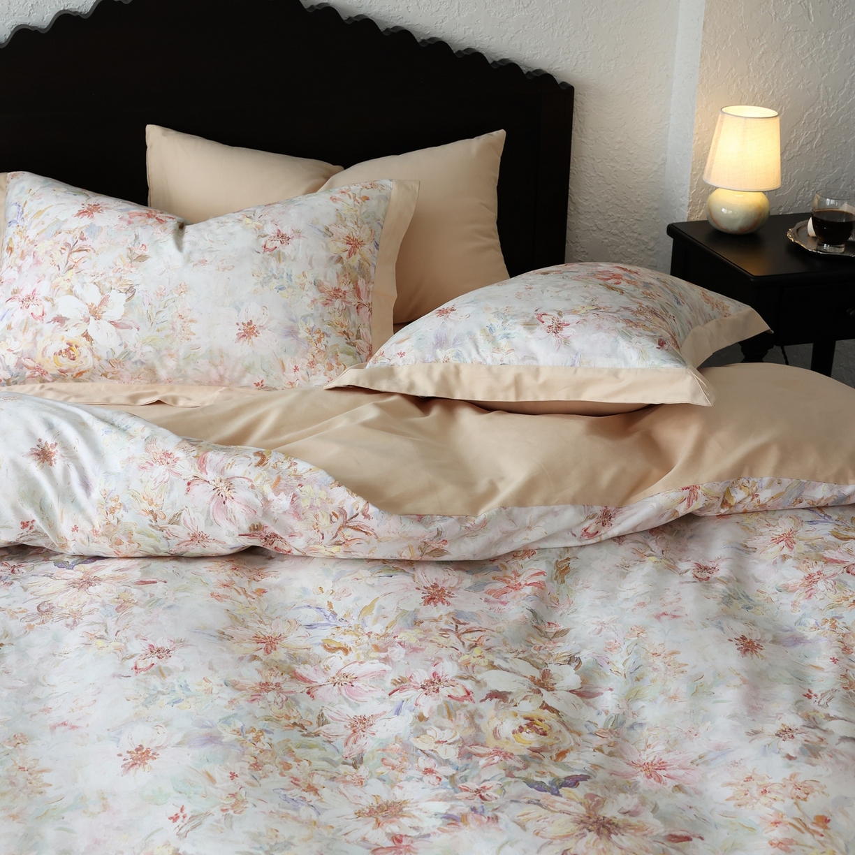 91家纺网 家纺一手货源 找家纺 时光里 2025新款40S全棉纯棉油画风数码印花磨毛四件套 花满柿