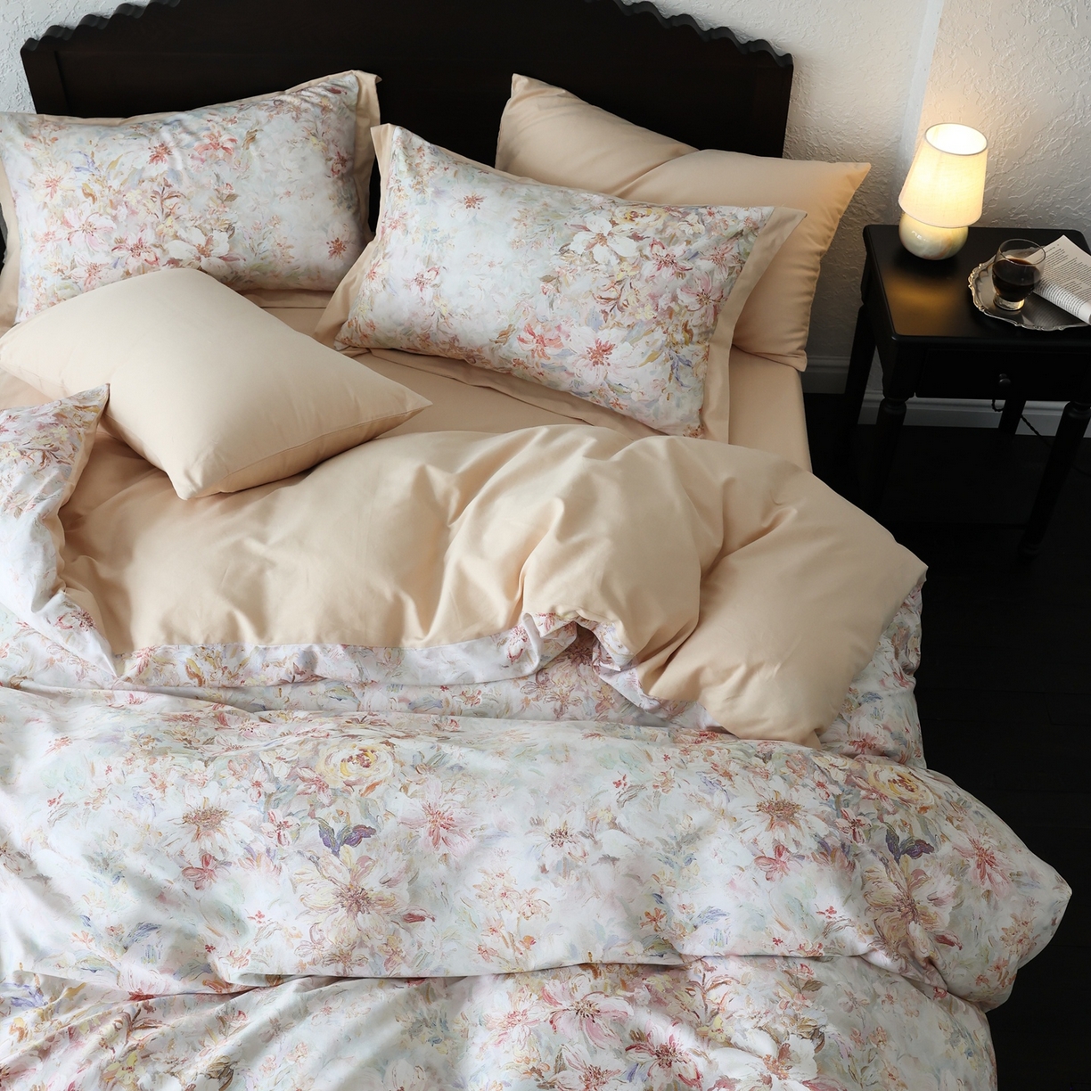 91家纺网 家纺一手货源 找家纺 时光里 2025新款40S全棉纯棉油画风数码印花磨毛四件套 花满柿