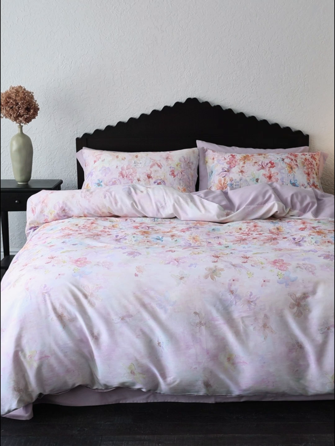 91家纺网 家纺一手货源 找家纺 时光里 2025新款40S全棉纯棉油画风数码印花磨毛四件套 桃花姬