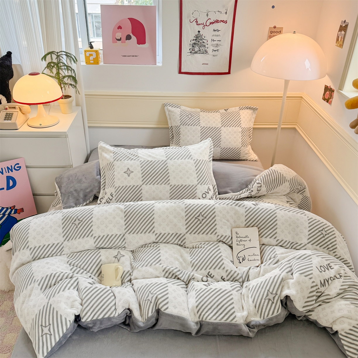 91家纺网 家纺一手货源 找家纺 艾特你 2025新款小清新高克重加厚牛奶绒印花四件套--风格二小窝图 竹笙